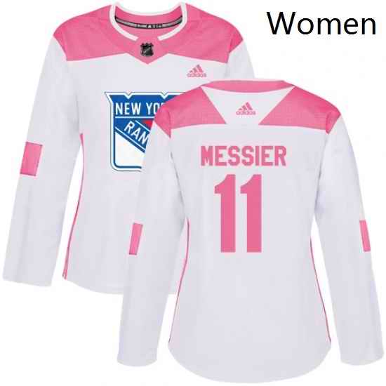 Womens Adidas New York Rangers 11 Mark Messier Authentic WhitePink Fashion NHL Jersey